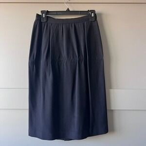 VTG J&R Classic Black Knee Length Skirt Pleated Waist Zipper Back Women Sz Small